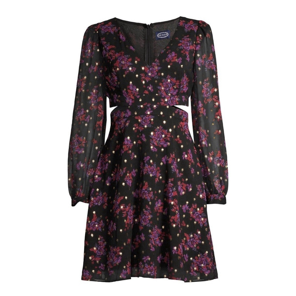 Scoop Women's Side Cut Out Dress Black Wallpaper Floral Plus Sz Juniors Sz XXL